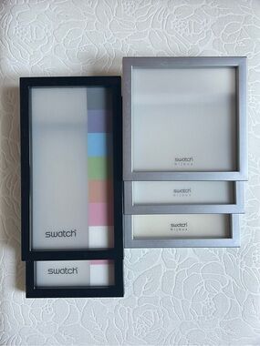 SWATCH Plastic Jewelry Boxes, Silver and Black, Set of 5